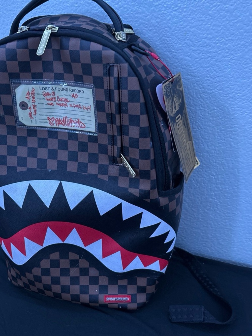 Sprayground Brown Checkered Shark Mouth Mini Backpack